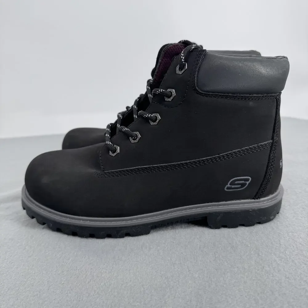 Skechers Boots Shoes Youth Size 4.5 Black Combat Lace Up Work SN 93163L‎